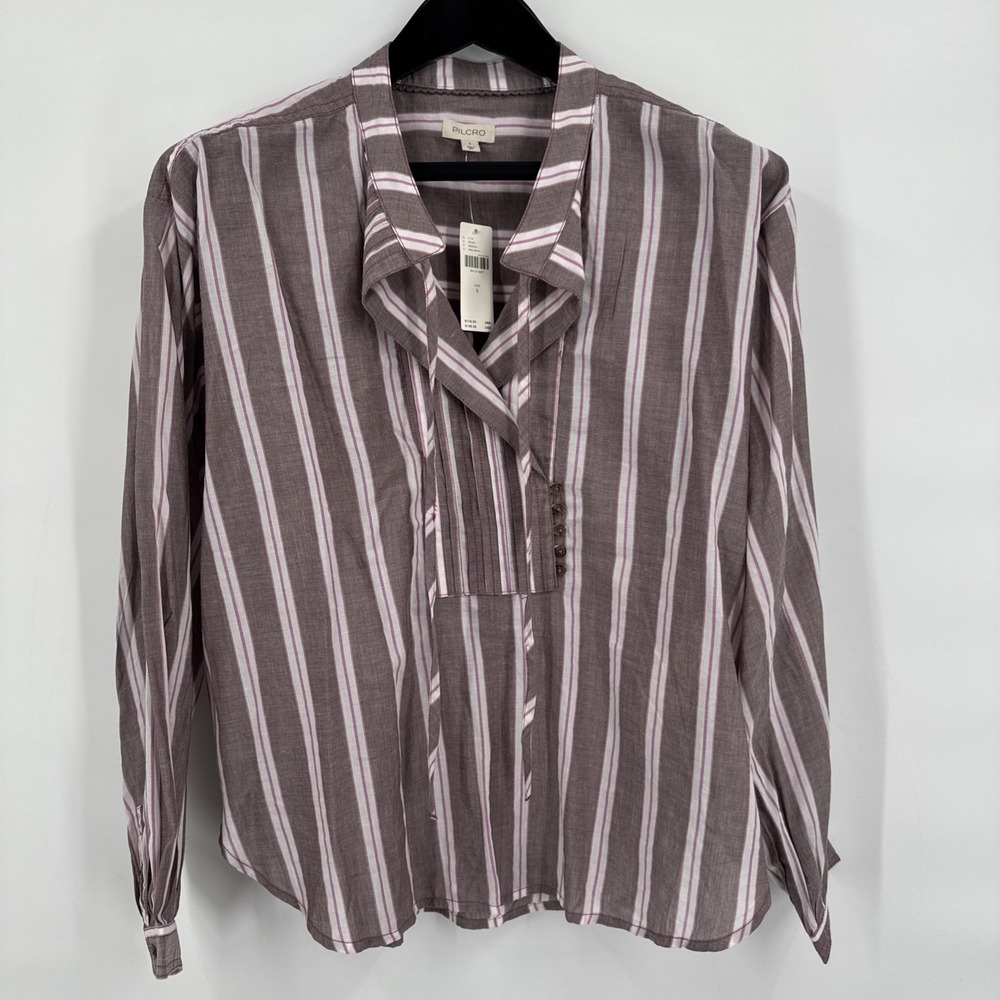 Anthropologie Pilcro Striped Popover‎ Blouse Top Shirt S Womens Cotton L/S